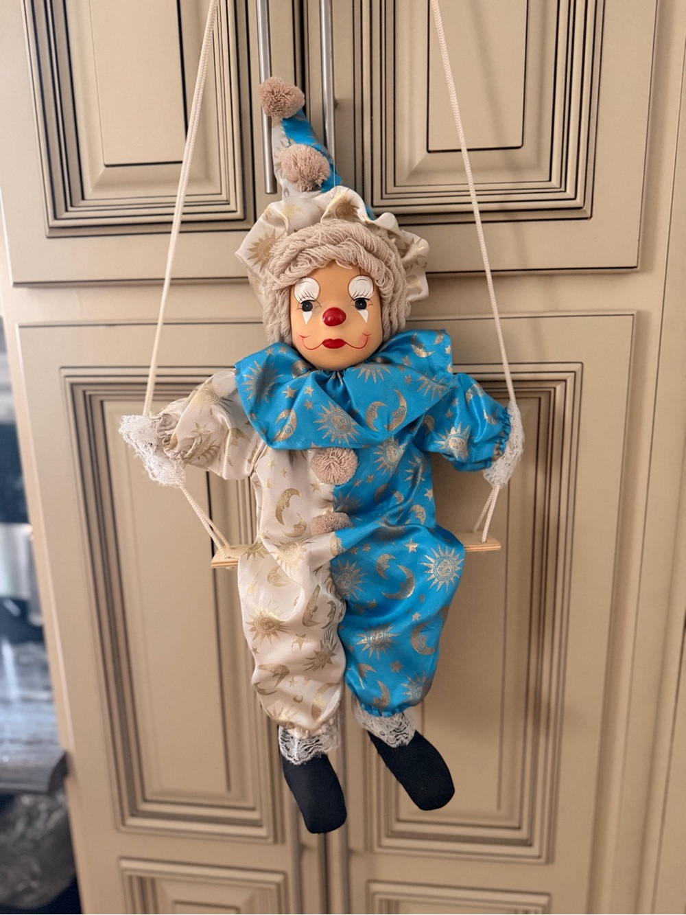 Vintage Porcelain Clown Doll on Swing